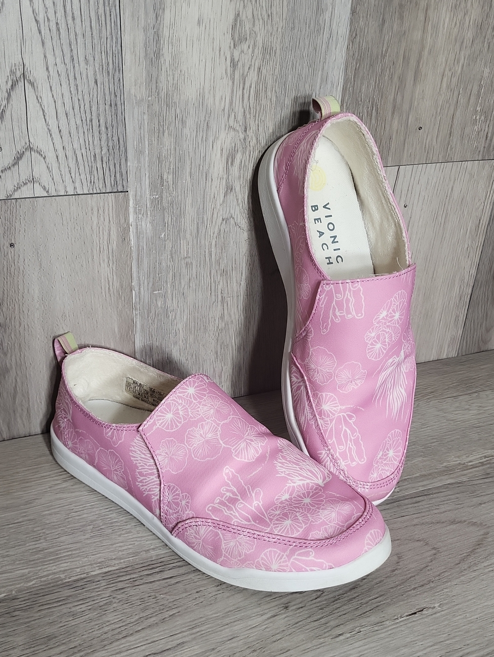 Vionic Beach Malibu Jellyfish Proteus Pink Floral Slip On Sneakers 7.5W